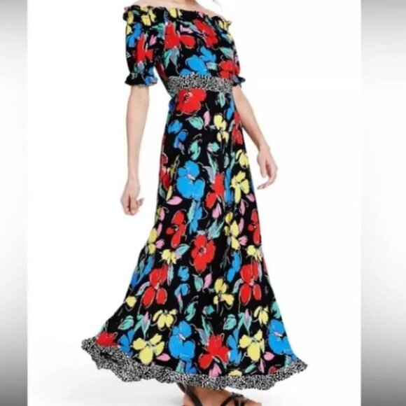 RIXO Dresses & Skirts - RIXO For Target Black Floral Off the Shoulder Puff Sleeve Maxi Dress Size 6
